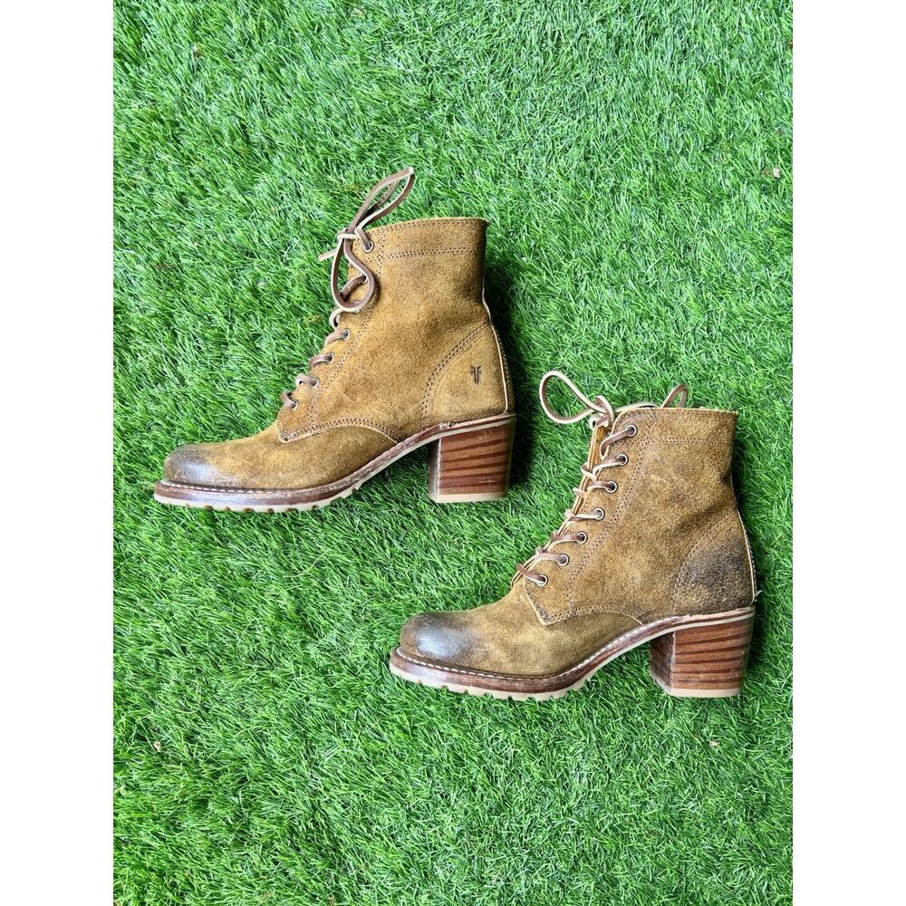 FRYE Vintage Sabrina Lace Up Brown Suede Leather Western Bootie Combat Boots 8